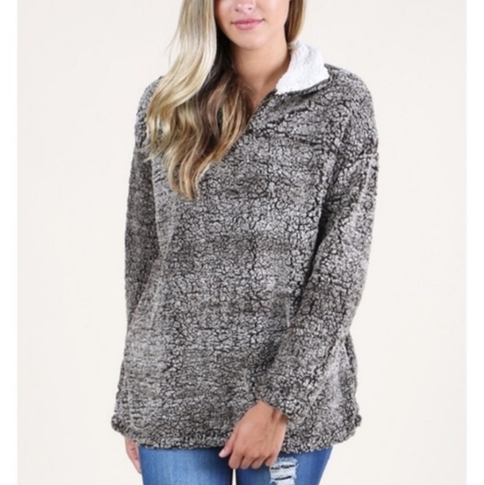 Altar'd State Wubby Teddy Sherpa Pullover Jacket Size Medium Charcoal Gray